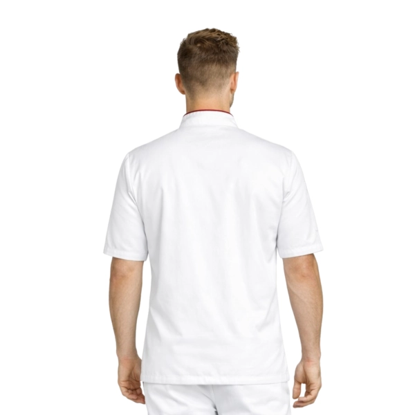Bluza kucharska biała krótki rękaw lamówka bordowa roz.3XL